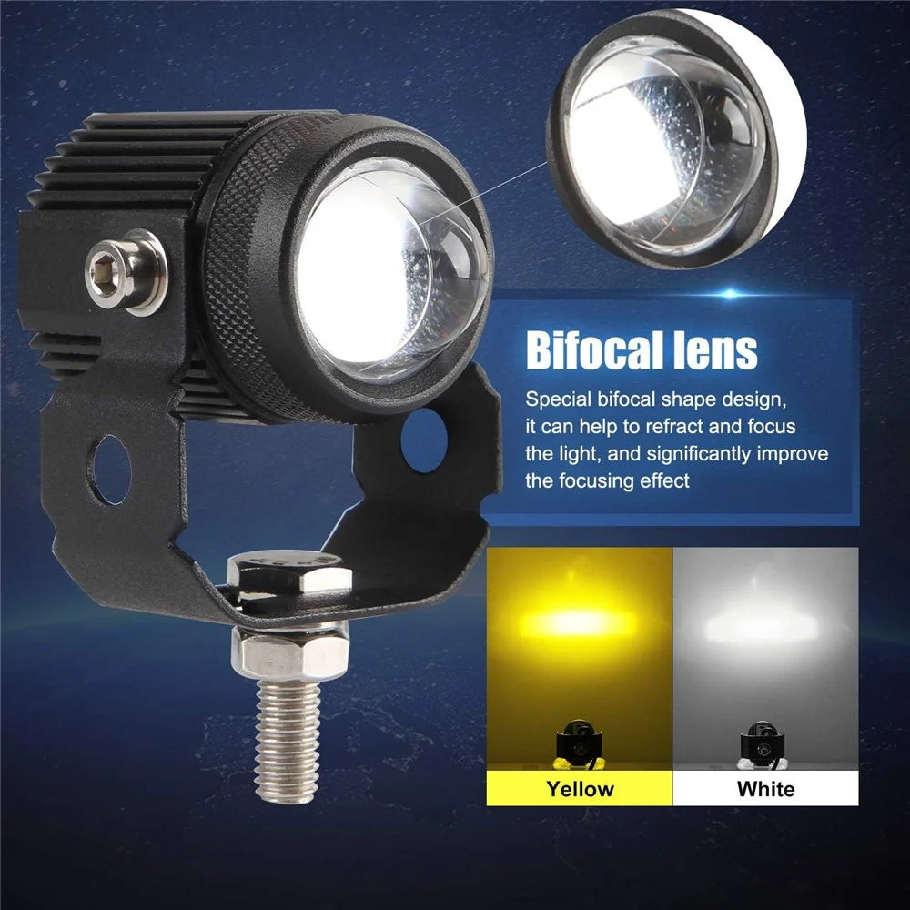 1 Pair Motorcycle LED Fog Lights White + Yellow Dual Color High Low Beam Auxiliary Driving Lamps - 4