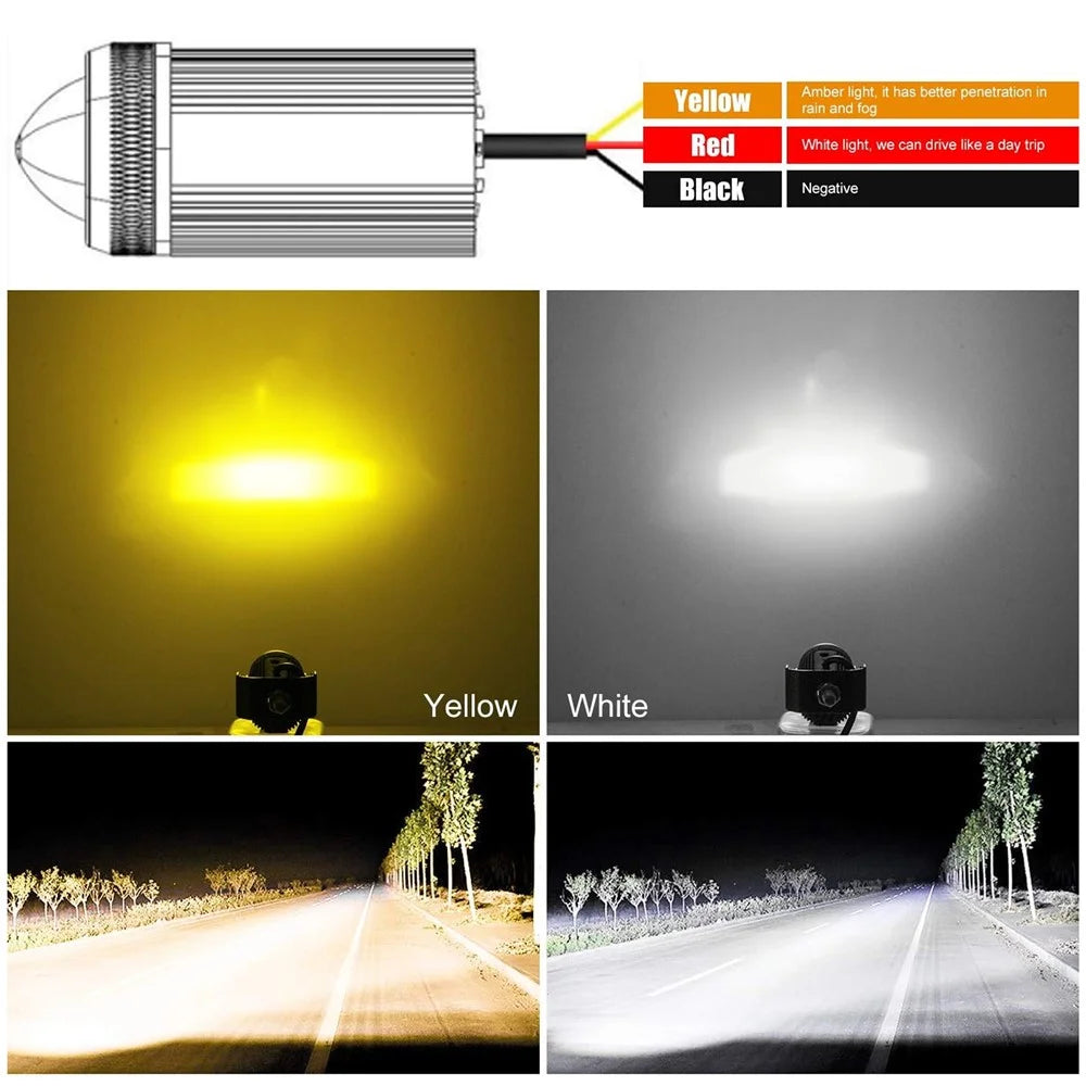 1 Pair Motorcycle LED Fog Lights White + Yellow Dual Color High Low Beam Auxiliary Driving Lamps - 6