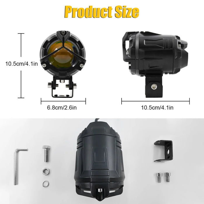 ZX1 1 Pair Motorcycle LED Auxiliary Lights Fog Lamps High Low Beam Spotlights for Off-Road / SUV / UTV - 6