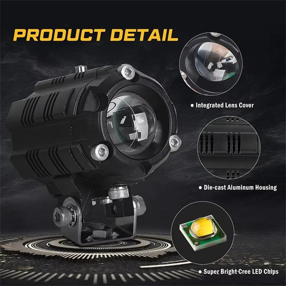V05 1 Pair Motorcycle LED Fog Lights IP67 Waterproof Aluminum Alloy Housing High Low Beam Spotlight - 3