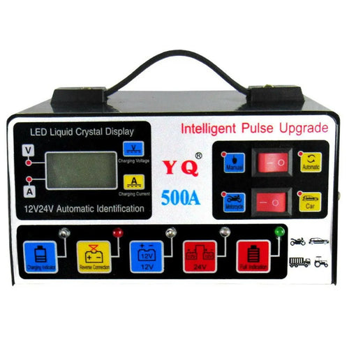 YQ500A 12V  /  24V 500A Intelligent Pulse Repair Motorcycle Car Battery Charger for Lead Acid  /  Lithium Batteries , EU Plug - 1