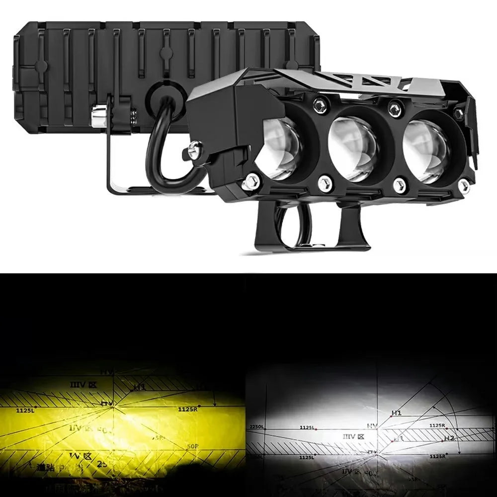 TR3 3 Lens Dual Color High Low Beam Fog Lamp IP65 Waterproof 12V / 24V Car Driving Headlight - 1