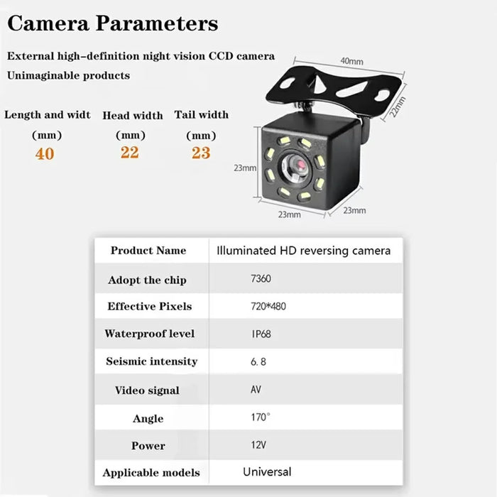 IP68 Waterproof 12 LED Car Rear View Camera Automotive Night Vision HD Backup Camera - 6
