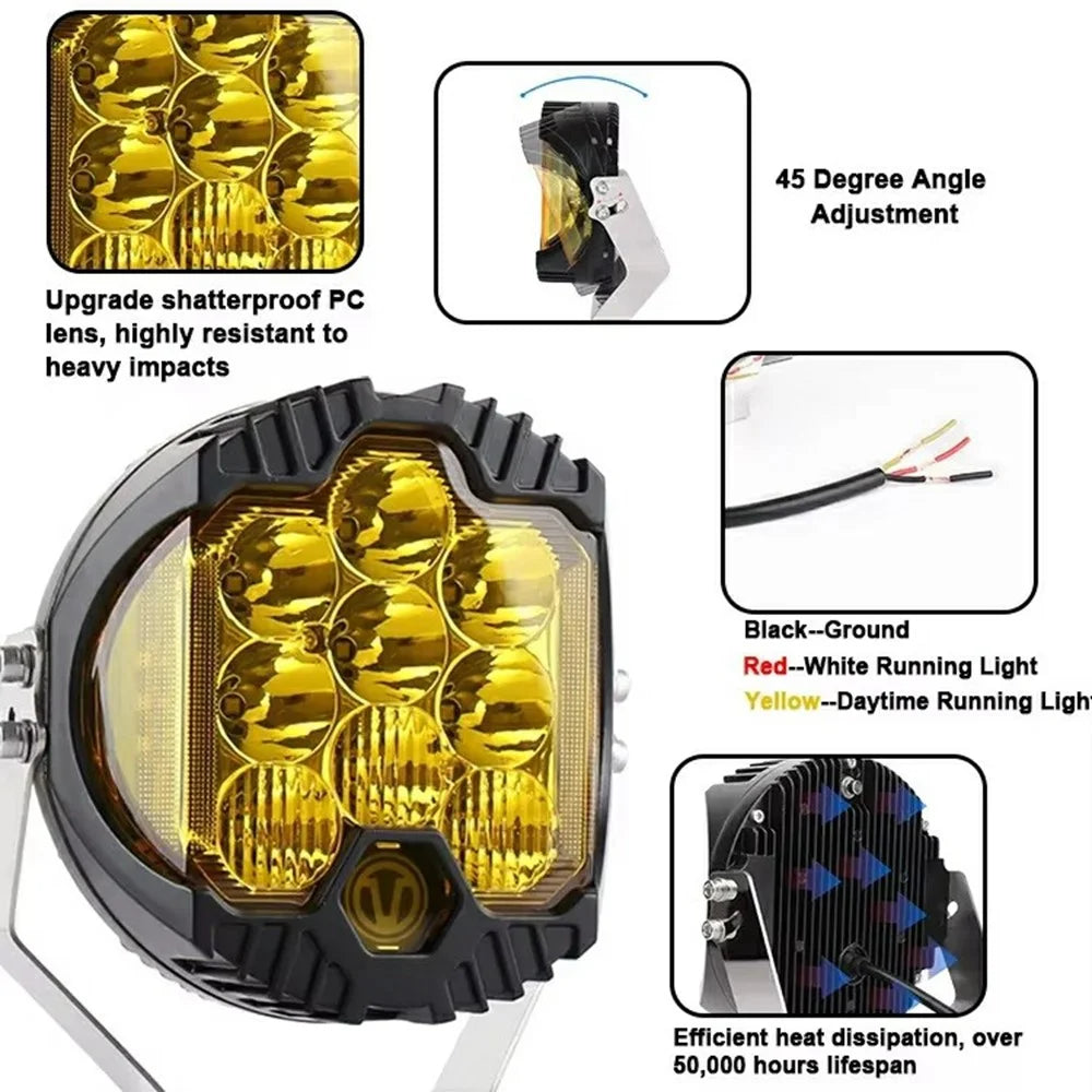 5 Inch 50W LED Work Light Three Sides Illumination Off Road Driving Lamp Spot Beam for Vehicle - Yellow Light - 3