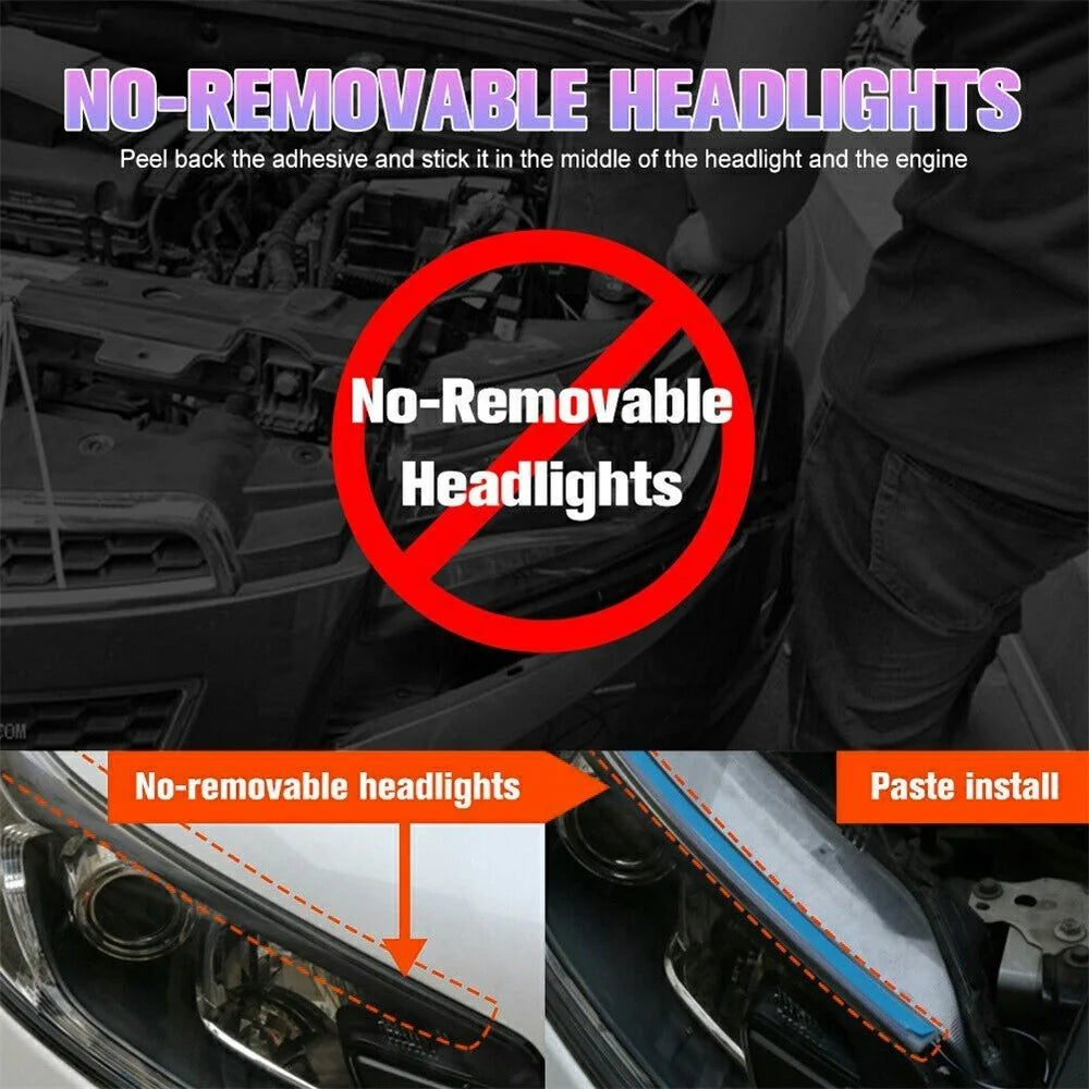 2Pcs 60cm Car LED Atmosphere Light Strip Flexible Silicone Daytime Running Light Ice Blue Turn Yellow - 3