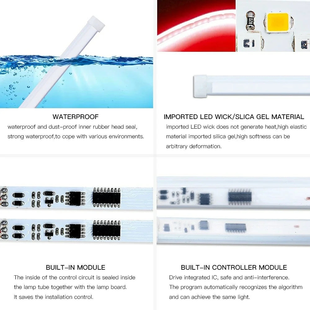 2Pcs 60cm Car LED Atmosphere Light Strip Flexible Silicone Daytime Running Light Ice Blue Turn Yellow - 5