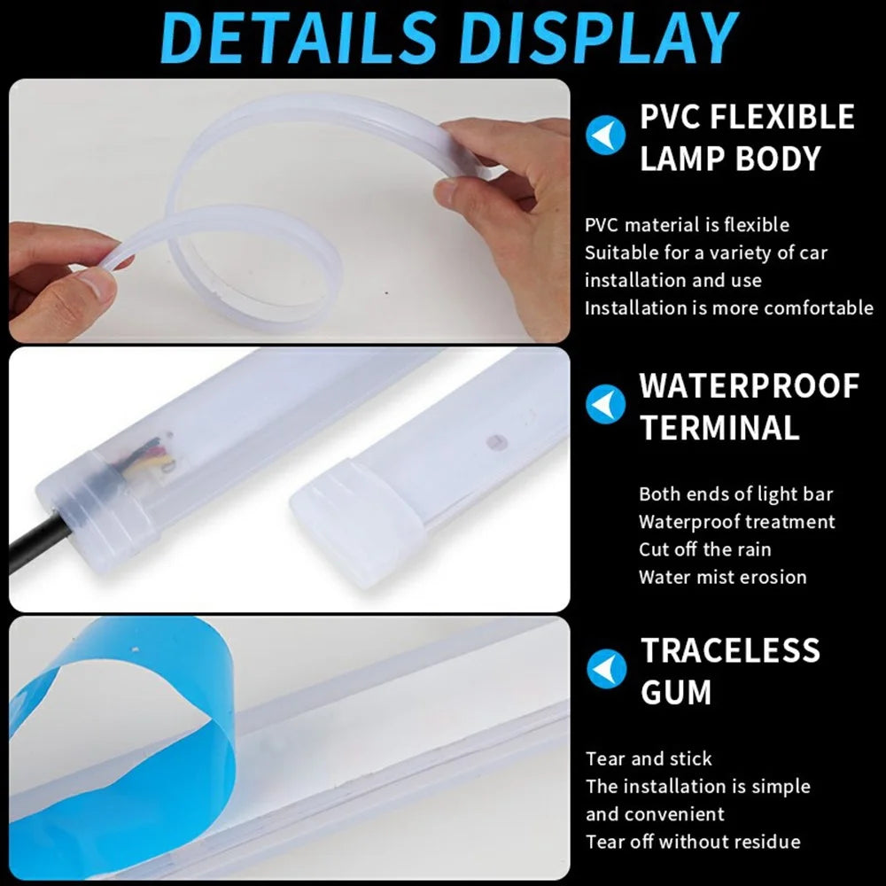 2Pcs 60cm Car LED Atmosphere Light Strip Flexible Silicone Daytime Running Light Ice Blue Turn Yellow - 6