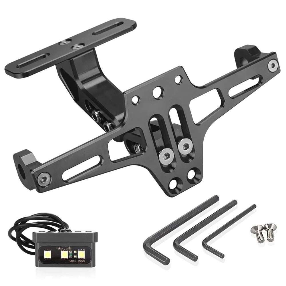 CNC Aluminum Alloy Adjustable Motorcycle License Plate Holder Bracket with LED Tail Light Kit - 1