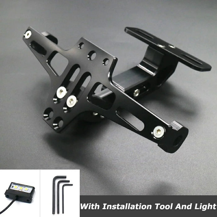 CNC Aluminum Alloy Adjustable Motorcycle License Plate Holder Bracket with LED Tail Light Kit - 2