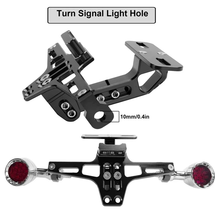 CNC Aluminum Alloy Adjustable Motorcycle License Plate Holder Bracket with LED Tail Light Kit - 4