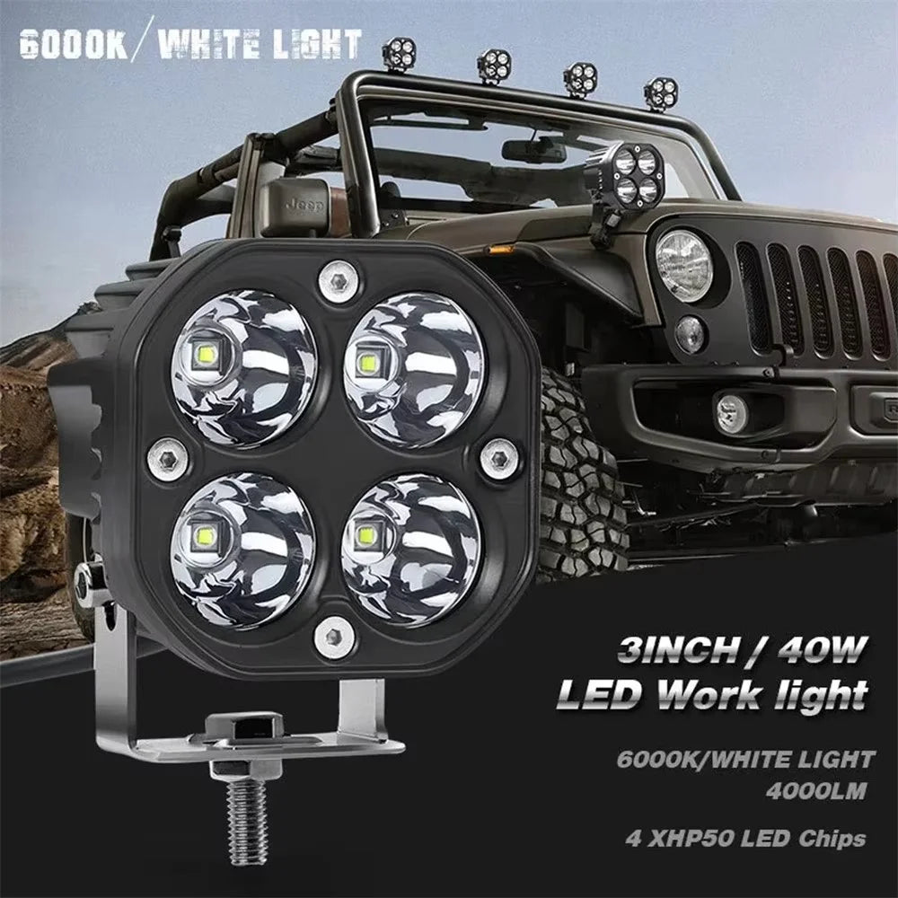 D1 3 Inch 40W Square Spotlight IP67 Waterproof Car LED Work Light 12V / 24V Off Road Fog Lamp - White Light - 3