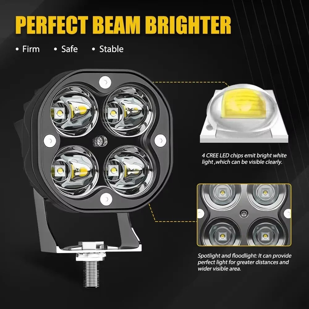 D1 3 Inch 40W Square Spotlight IP67 Waterproof Car LED Work Light 12V / 24V Off Road Fog Lamp - White Light - 4