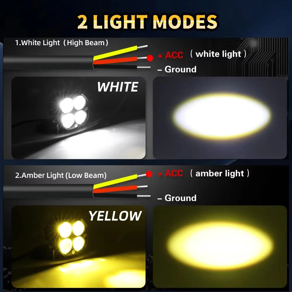 D2 30W Square Spotlight Yellow and White Dual Color Motorcycle LED Work Light 12V / 24V Off Road Fog Lamp - 3