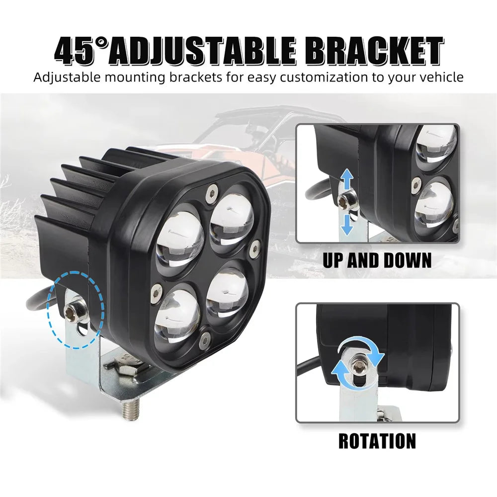 D2 30W Square Spotlight Yellow and White Dual Color Motorcycle LED Work Light 12V / 24V Off Road Fog Lamp - 4
