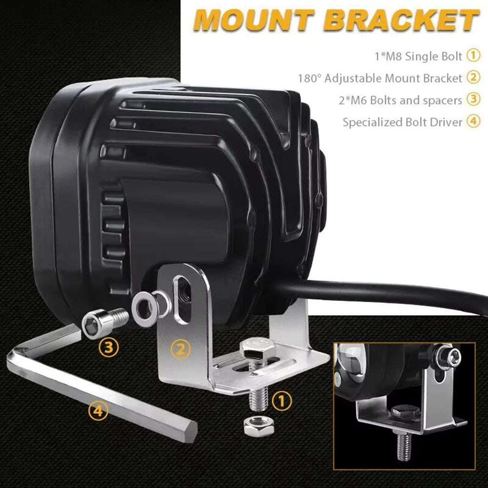 D2 30W Square Spotlight Yellow and White Dual Color Motorcycle LED Work Light 12V / 24V Off Road Fog Lamp - 5