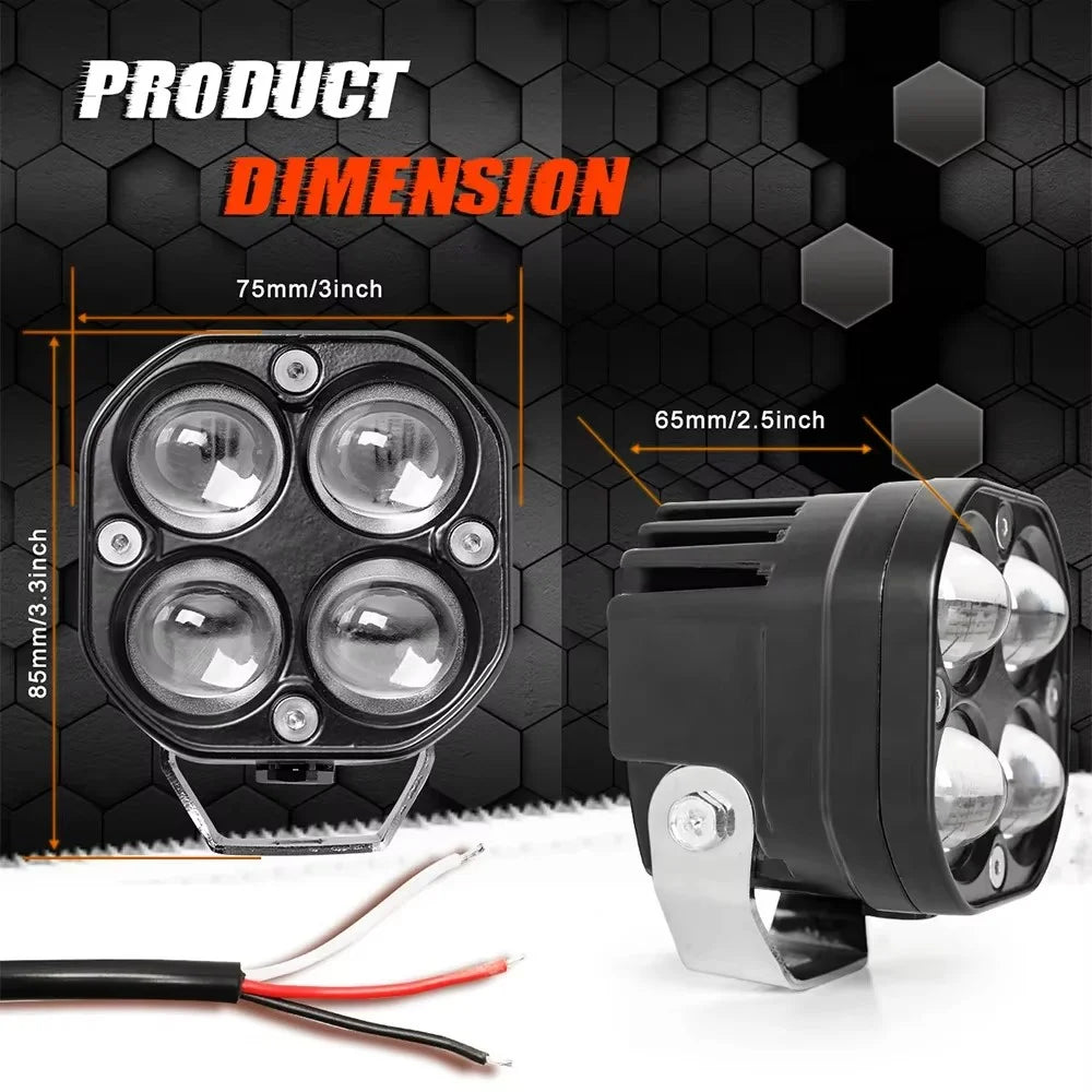 D2 30W Square Spotlight Yellow and White Dual Color Motorcycle LED Work Light 12V / 24V Off Road Fog Lamp - 7