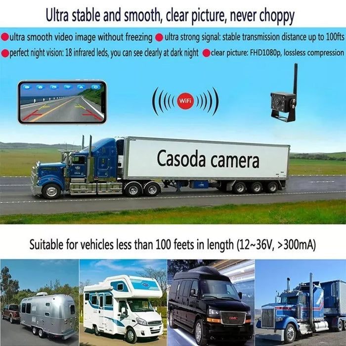 W102 Night Vision Wide Angle WiFi Camera for Trucks Waterproof Rear View Wireless Backup Camera - 7