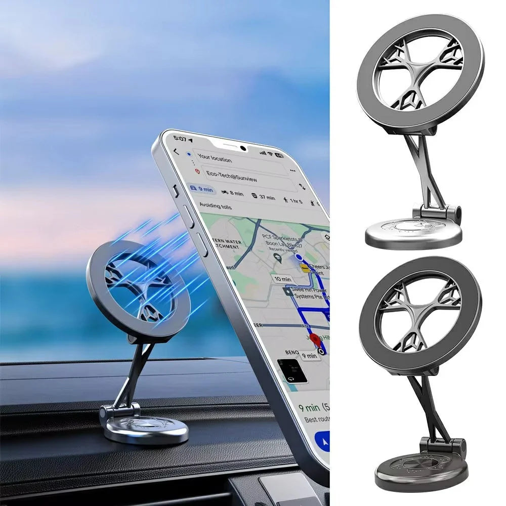 Car Phone Holder 360 Degree Rotating Magnetic Mount Metal Navigation Stand - Black - 2