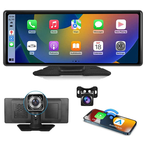 W514A 10.26 Inch Wireless CarPlay and Android Auto Screen with 1080P Dual Recording AHD Backup Camera - 1
