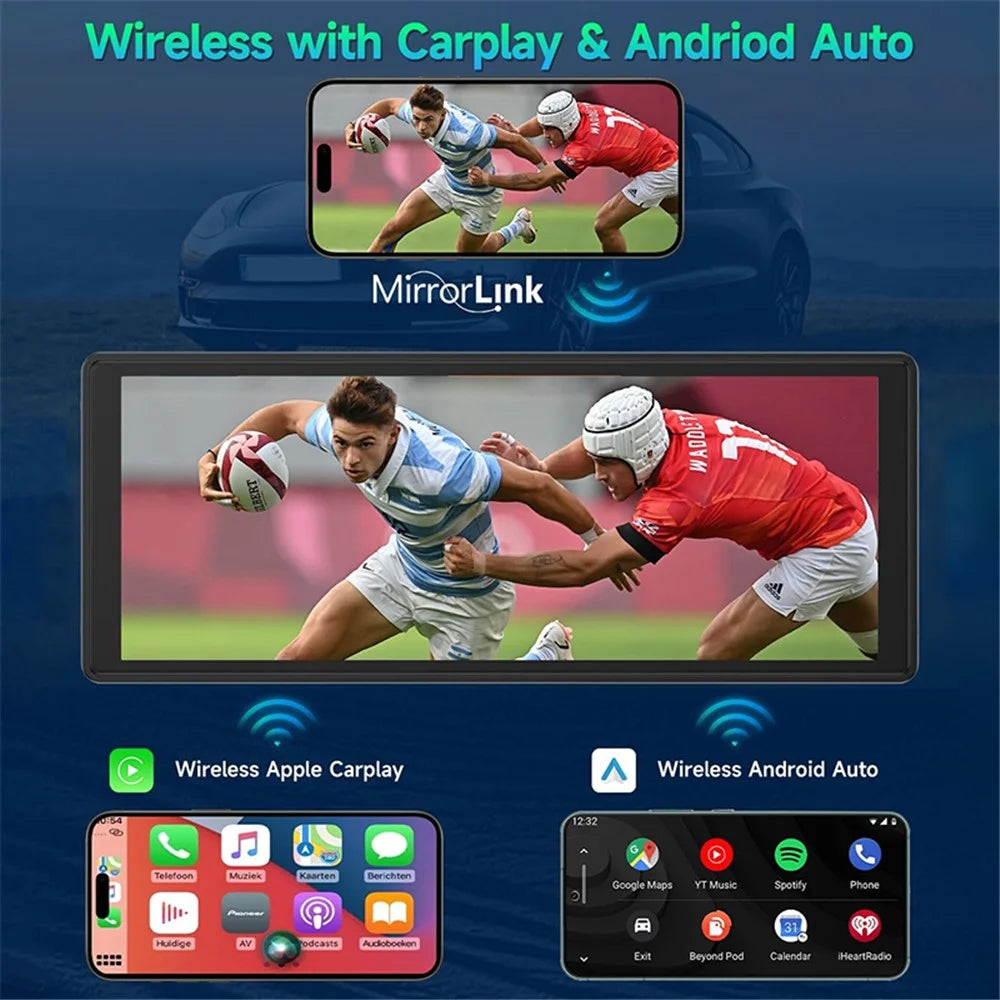 W514A 10.26 Inch Wireless CarPlay and Android Auto Screen with 1080P Dual Recording AHD Backup Camera - 2