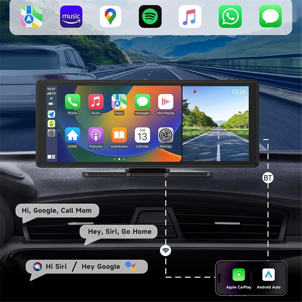 W514A 10.26 Inch Wireless CarPlay and Android Auto Screen with 1080P Dual Recording AHD Backup Camera - 3