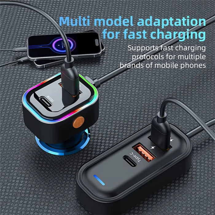 PD 30W Fast Charging Adapter with 1m Extension Cable Rear Seat Multi-Port Car Charger - 3