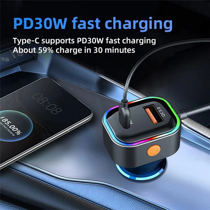 PD 30W Fast Charging Adapter with 1m Extension Cable Rear Seat Multi-Port Car Charger - 4