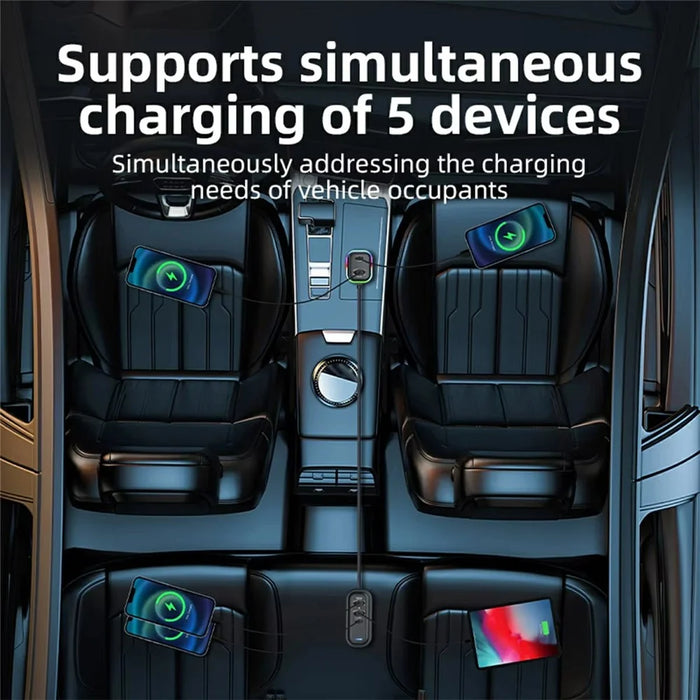 PD 30W Fast Charging Adapter with 1m Extension Cable Rear Seat Multi-Port Car Charger - 5