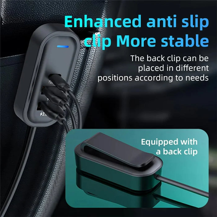 PD 30W Fast Charging Adapter with 1m Extension Cable Rear Seat Multi-Port Car Charger - 6