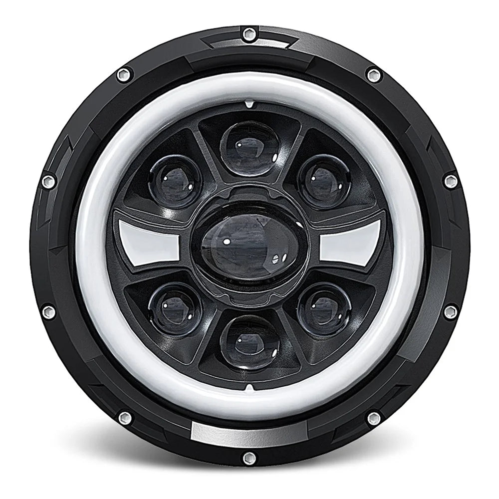 R9 Dual Angel Eye 7 Inch H4 LED Headlight IP67 Waterproof High Low Beam Car Driving Lamp - 1