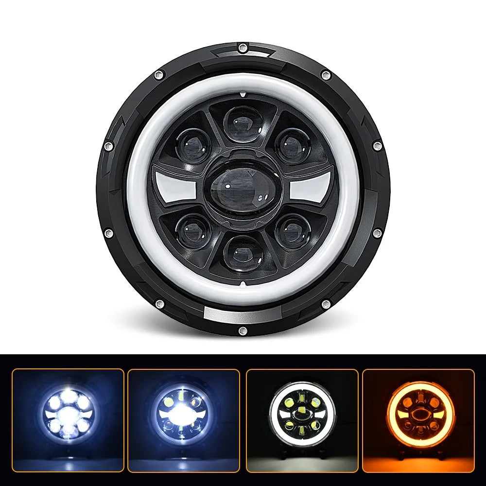 R9 Dual Angel Eye 7 Inch H4 LED Headlight IP67 Waterproof High Low Beam Car Driving Lamp - 2