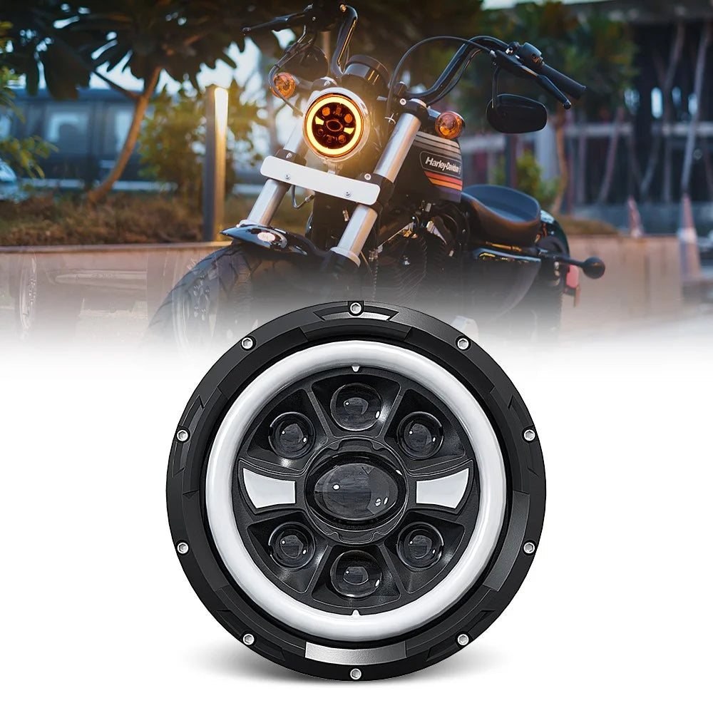 R9 Dual Angel Eye 7 Inch H4 LED Headlight IP67 Waterproof High Low Beam Car Driving Lamp - 3