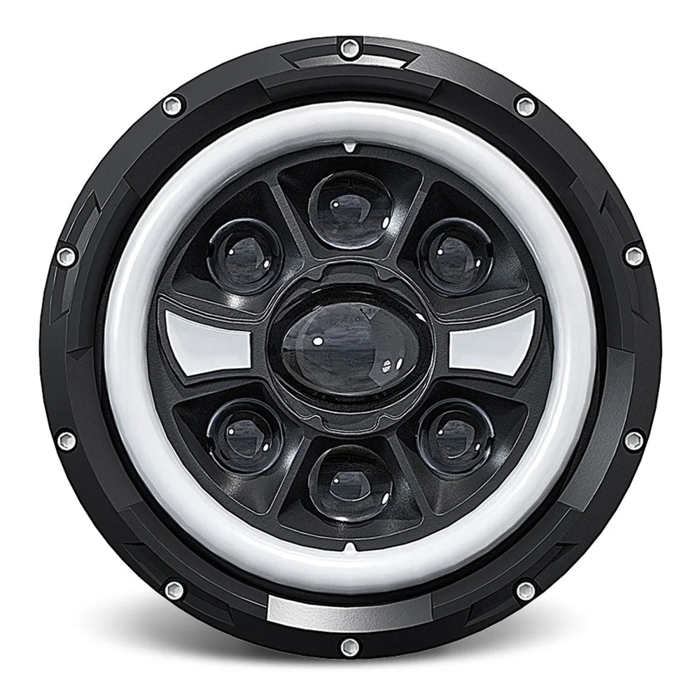 R9 Dual Angel Eye 7 Inch H4 LED Headlight IP67 Waterproof High Low Beam Car Driving Lamp with Connection Cable - 1