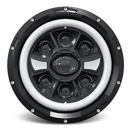 R9 Dual Angel Eye 7 Inch H4 LED Headlight IP67 Waterproof High Low Beam Car Driving Lamp with Connection Cable - 1