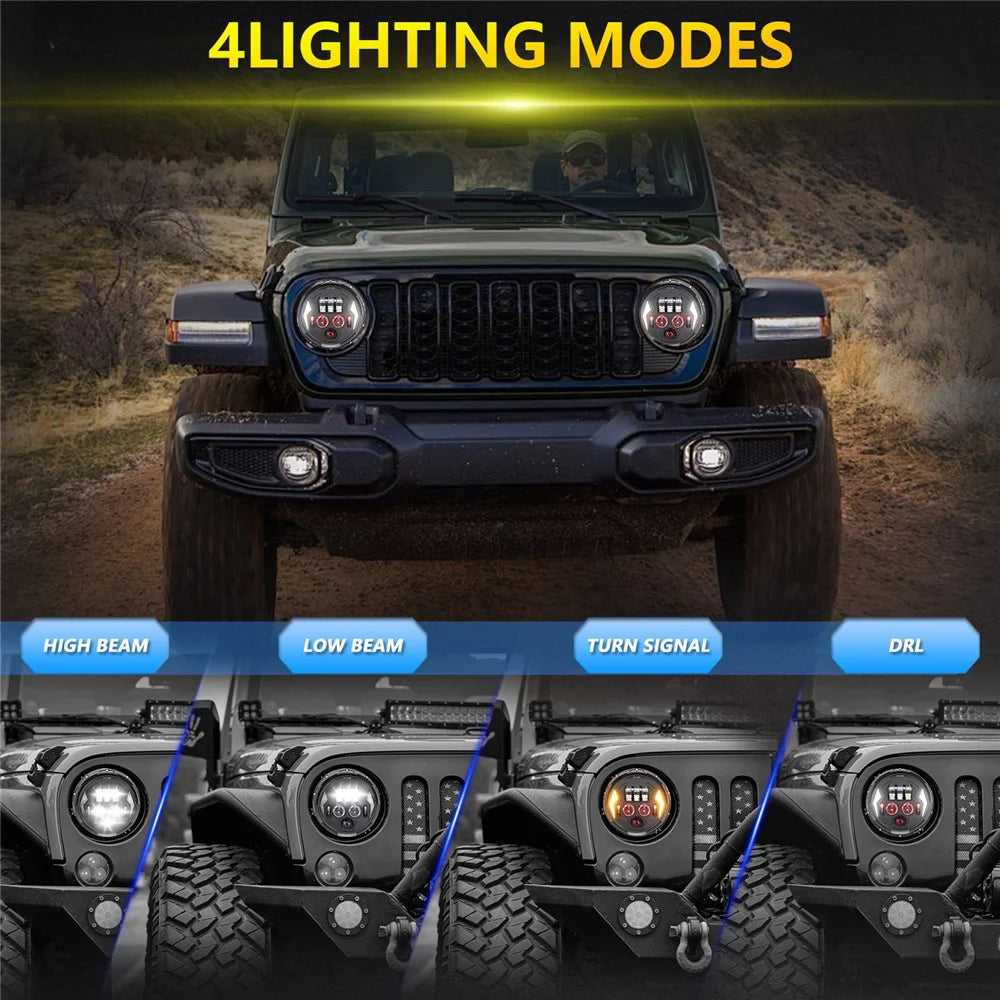 R8 7 Inch LED Headlight IP67 Waterproof Off Road Vehicle Devil Eye DRL Turn Signal Lamp - 4