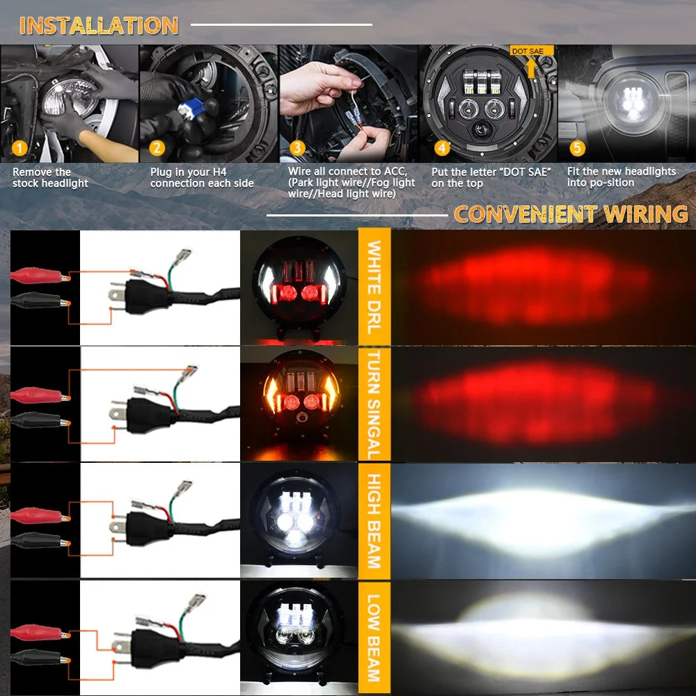 R8 7 Inch LED Headlight IP67 Waterproof Off Road Vehicle Devil Eye DRL Turn Signal Lamp - 5