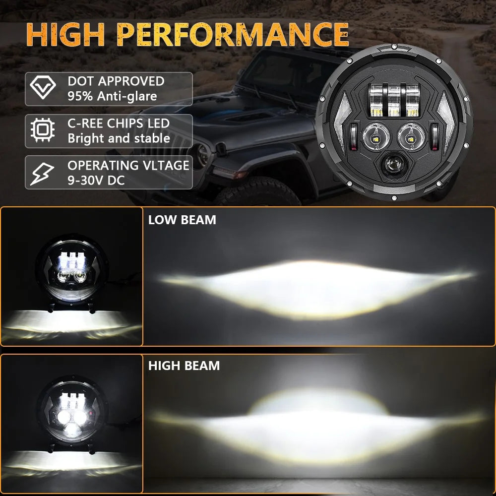 R8 7 Inch LED Headlight IP67 Waterproof Off Road Vehicle Devil Eye DRL Turn Signal Lamp - 7