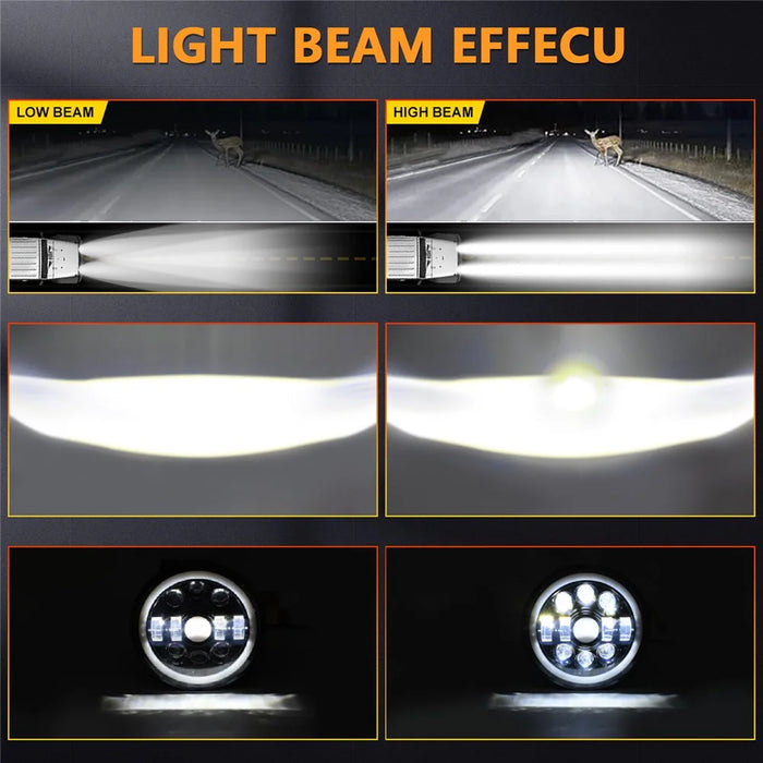 R7 Dual Angel Eye 7 Inch H4 LED Headlight 4 Modes IP67 Waterproof High Low Beam Car Driving Lamp - 7