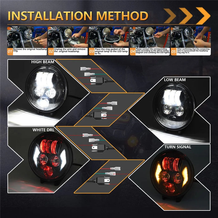 5.75 Inch LED Headlight for Motorcycle Waterproof DRL Turn Signal Devil Eye High Low Beam Lamp - 7