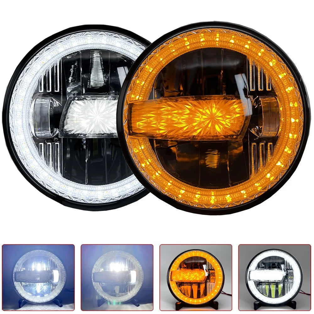 2Pcs High Low Beam LED Headlights IP67 Waterproof Off Road Vehicle Front DRL Turn Signal Lamp - 2
