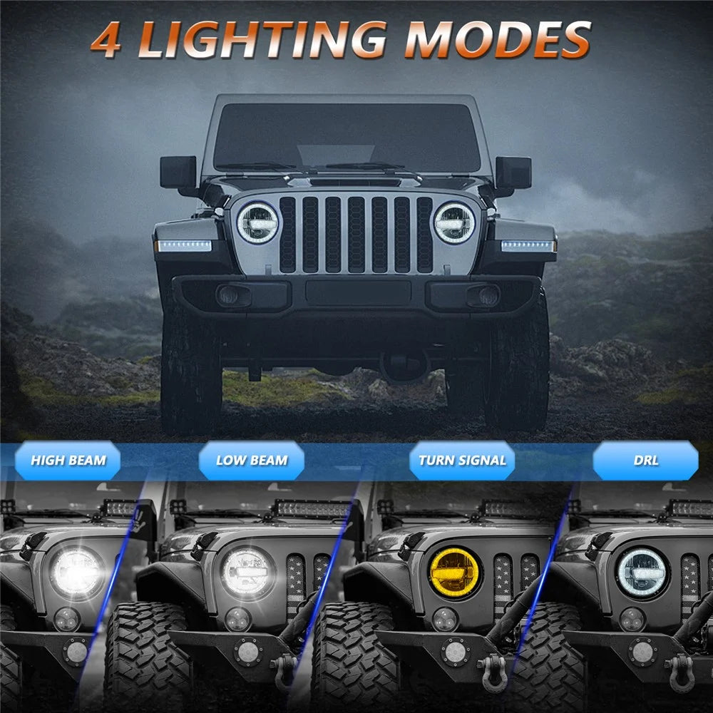 2Pcs High Low Beam LED Headlights IP67 Waterproof Off Road Vehicle Front DRL Turn Signal Lamp - 4