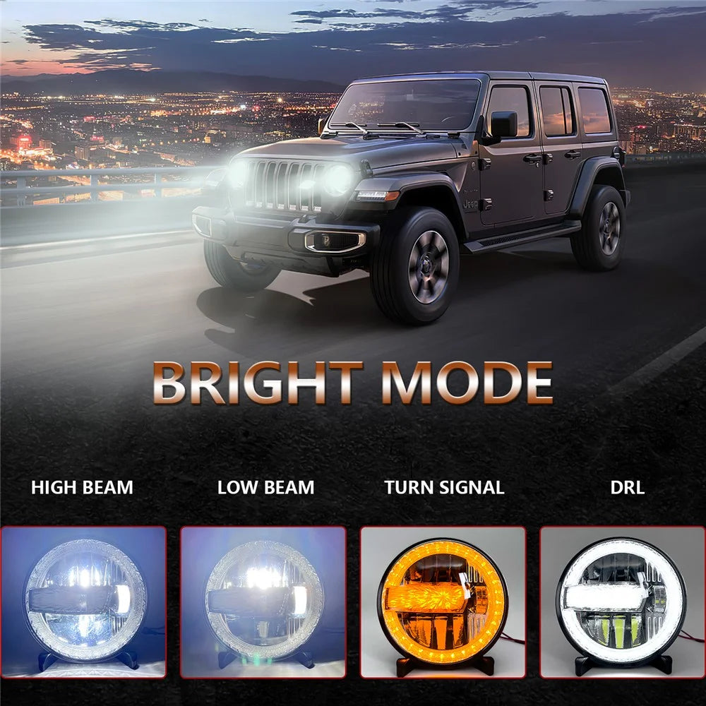 2Pcs High Low Beam LED Headlights IP67 Waterproof Off Road Vehicle Front DRL Turn Signal Lamp - 5