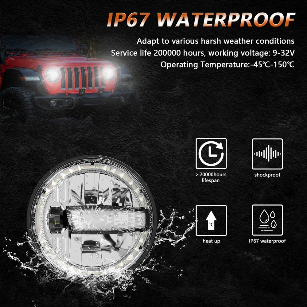 2Pcs High Low Beam LED Headlights IP67 Waterproof Off Road Vehicle Front DRL Turn Signal Lamp - 6