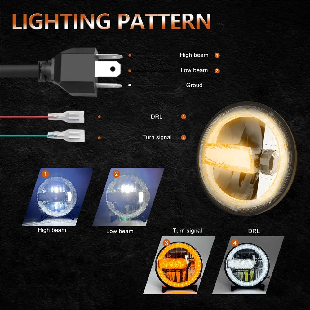 2Pcs High Low Beam LED Headlights IP67 Waterproof Off Road Vehicle Front DRL Turn Signal Lamp - 7