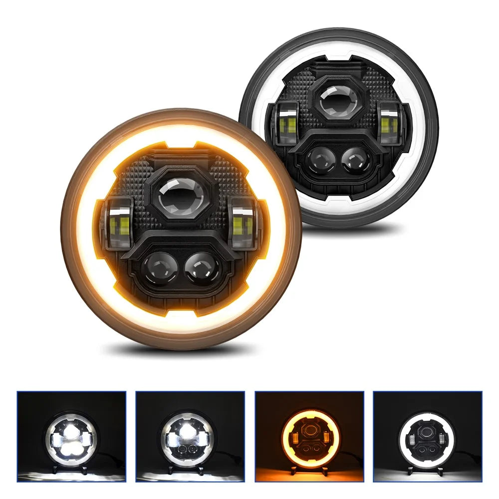 R1 7 Inch Round LED Headlight 4 Modes Off Road Vehicle Headlamp for Motorcycle Classic Cars - 2