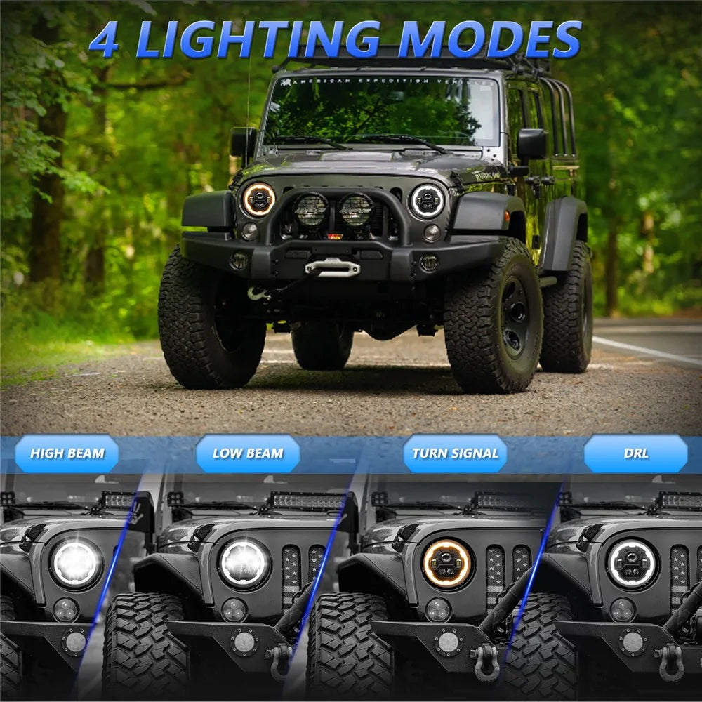 R1 7 Inch Round LED Headlight 4 Modes Off Road Vehicle Headlamp for Motorcycle Classic Cars - 4