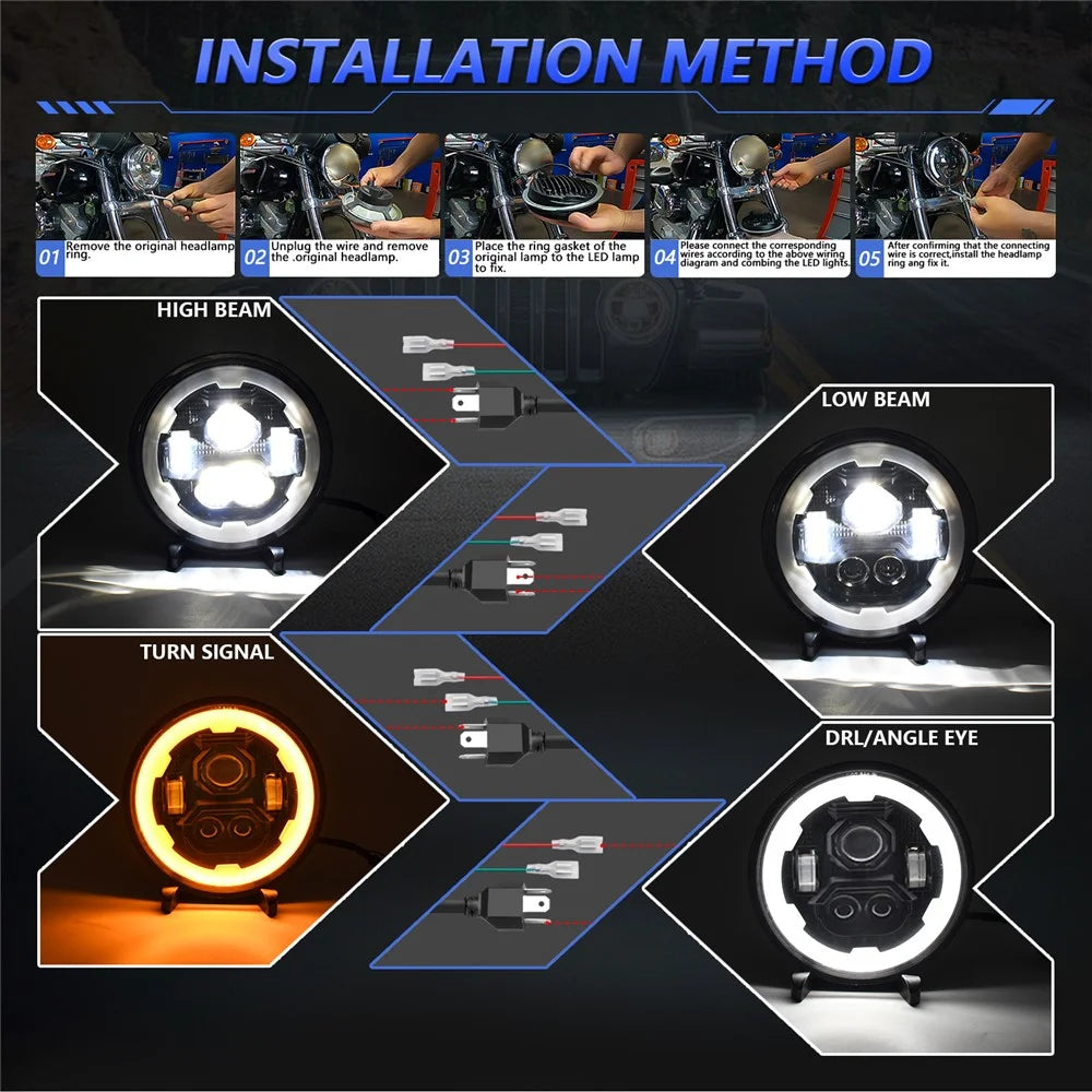 R1 7 Inch Round LED Headlight 4 Modes Off Road Vehicle Headlamp for Motorcycle Classic Cars - 5