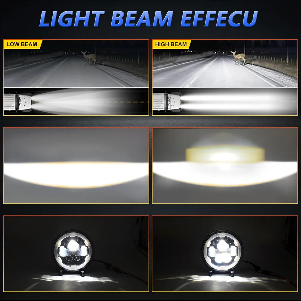 R1 7 Inch Round LED Headlight 4 Modes Off Road Vehicle Headlamp for Motorcycle Classic Cars - 7