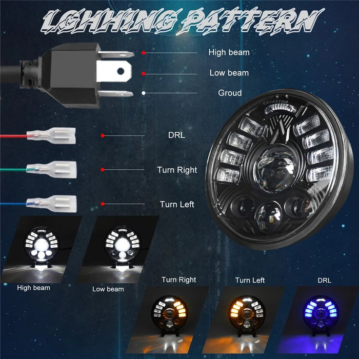 5.75 Inch LED Headlight for Motorcycle Front Lamp High Low Beam with DRL Turn Signal - 4
