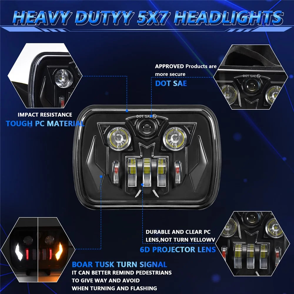 7 Inch LED Headlight Square Headlamp High Low Beam DRL Turn Signal Lamp for Off Road Vehicle - 5